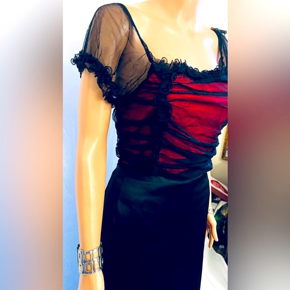 Boston Proper Sheer Black & Red Top L - Picture 7 of 10